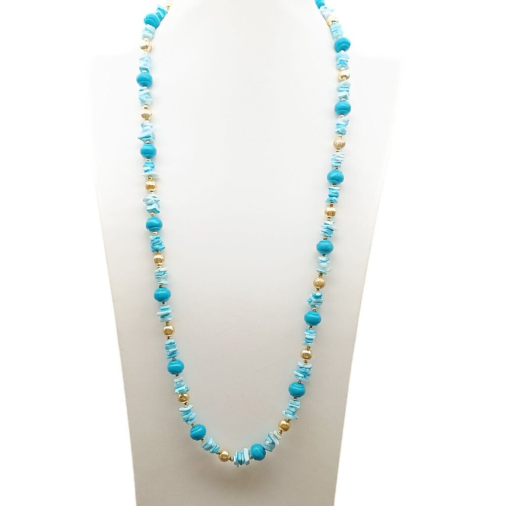Vintage Turquoise Color & Golden Beaded Necklace